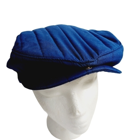 VTG Kroger Style Newsboy Cap Cabbie Hat Mens Blue Quilted LARGE Union Made USA - Picture 6 of 11